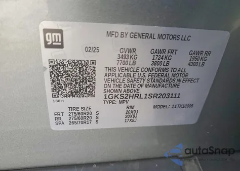 2025 GMC Yukon Xl At4 from USA, damaged, VIN 1GKS2HRL1SR203111